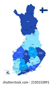 Finland Highly Detailed Map Vector Blue Stock Vector Royalty Free