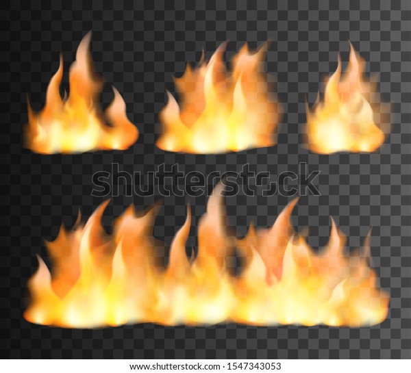 Fire Flame Realistic Set Small Big Stock Vector Royalty Free