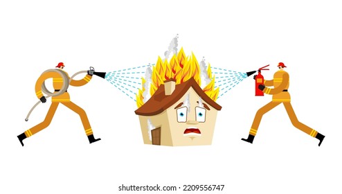 Firefighters Extinguish House House On Fire Stock Vector Royalty Free