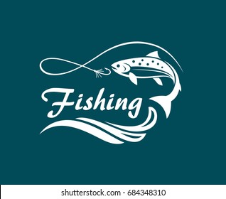 Fishing Emblem Waves Hook Stock Vector Royalty Free 684348310