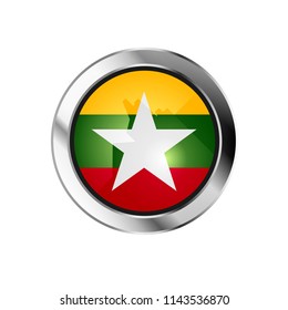 Flag Myanmar Metal Round Icons This Stock Vector Royalty Free