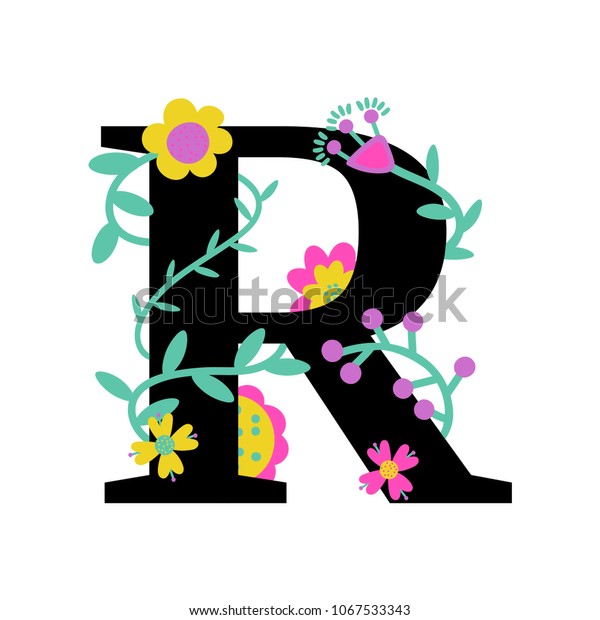 Floral Letter R Serif Illustrated Effect Stock Vector Royalty Free