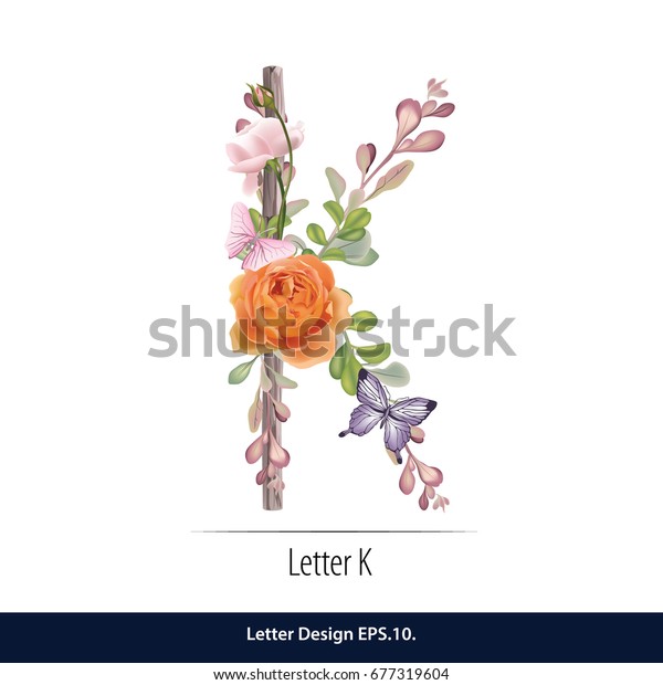 Floral Watercolor Alphabet Letter K Made Stock Vector Royalty Free