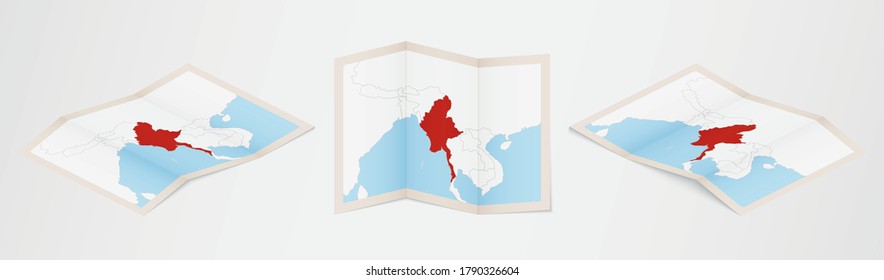 Vektor Stok Folded Map France Three Different Versions Tanpa Royalti