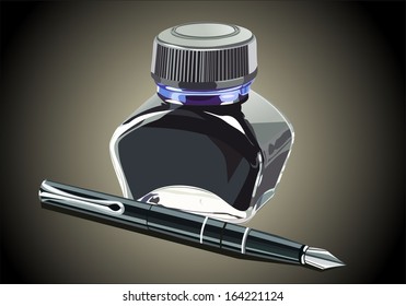 Fountain Pen Ink Bottle Stock Vector Royalty Free 164221124