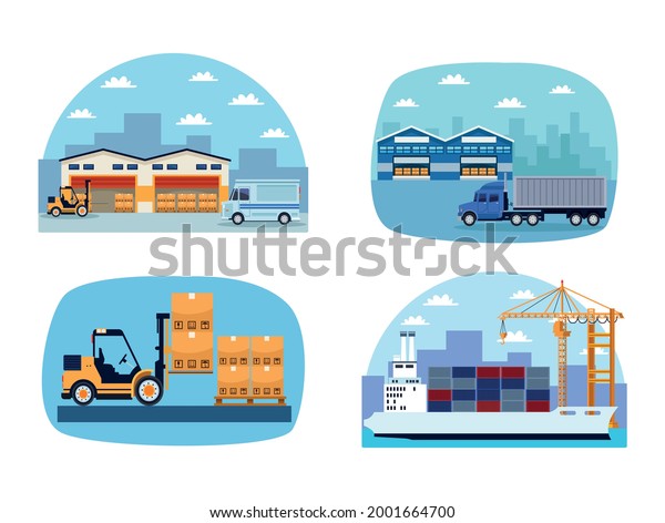 Four Logistic Service Set Icons Stock Vector Royalty Free 2001664700