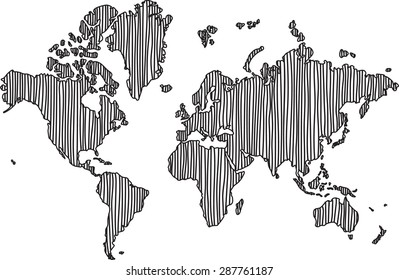 Freehand World Map Sketch On White Stock Vector Royalty Free