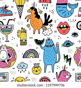 Fun Seamless Pattern Illustration Cartoon Style Stock Vector Royalty