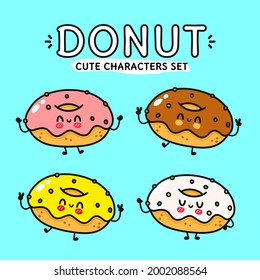 Funny Cute Happy Multicolored Donuts Characters Stock Vector Royalty