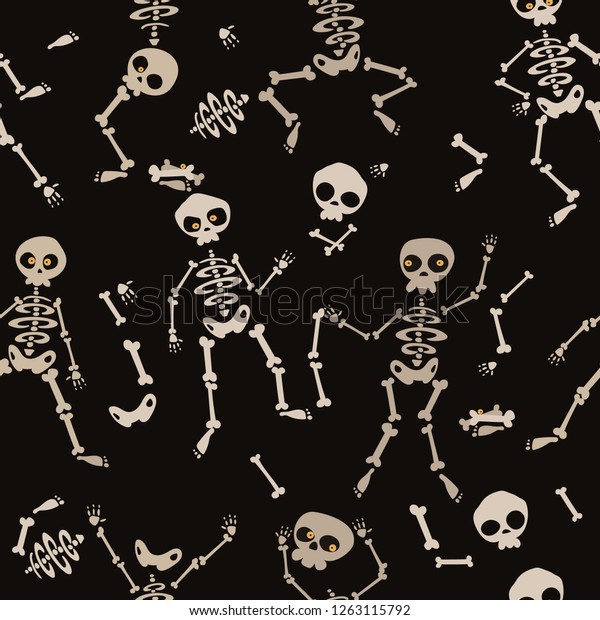 Funny Skeletons Different Poses Seamless Pattern Stock Vector Royalty