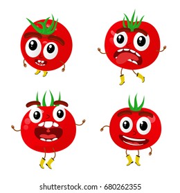 Funny Tomatoes Character Cartoon Vector Illustration Stock Illustration