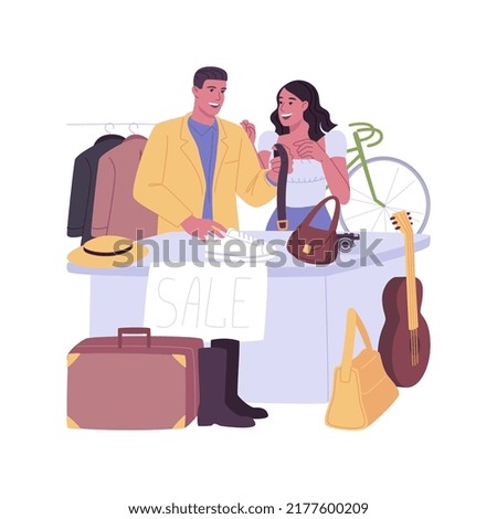 Garage sale isolated cartoon vector illustrations. Young couple selling goods together, garage sale personal income, small business, retail industry, used things at a discount vector cartoon.