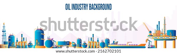 Gas Oil Industry Platform Banner Outbuildings Vetor Stock Livre De