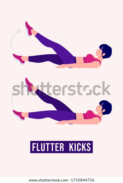 Girl Doing Flutter Kicks Exercise Woman Stock Vector Royalty Free