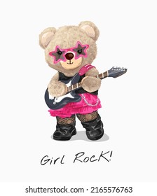 Girl Rock Slogan Cute Girly Bear Stock Vector Royalty Free 2165576763