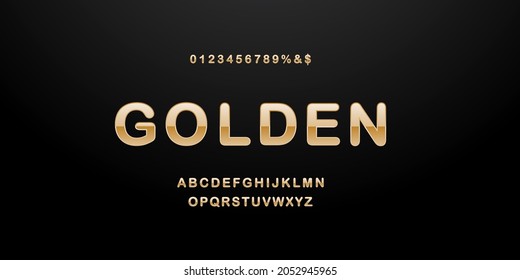 Gold Font Numbers Letters Alphabet Typography Stock Vector Royalty