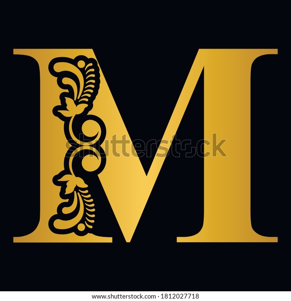 Gold Letter M Vintage Golden Flower Stock Vector Royalty Free