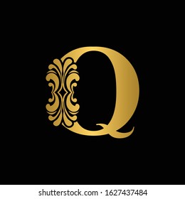 Gold Letter Q Vintage Golden Flower Stock Vector Royalty Free