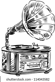 Handdrawn Vintage Gramophone Sketch Music Vector Stock Vector Royalty