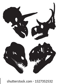 Graphical Set Dinosaur Skull Silhouettes Isolated Stock Vector Royalty