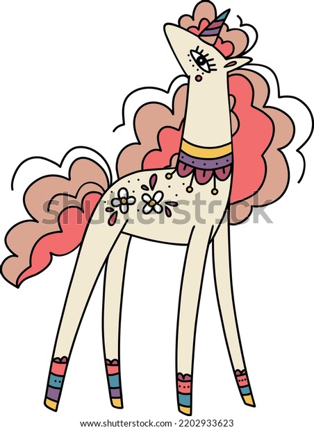 Groovy Style Cute Unicorn Hippie Design Stock Vector Royalty Free