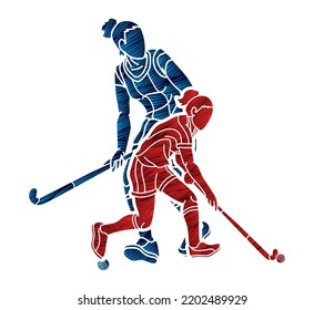 Group Field Hockey Sport Woman Players Stock Vector Royalty Free