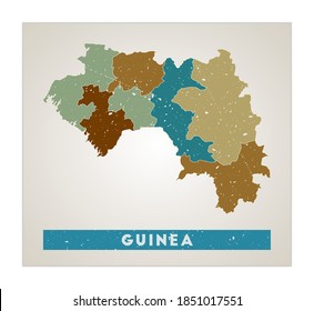 Guinea Map Country Poster Regions Old Stock Vector Royalty Free