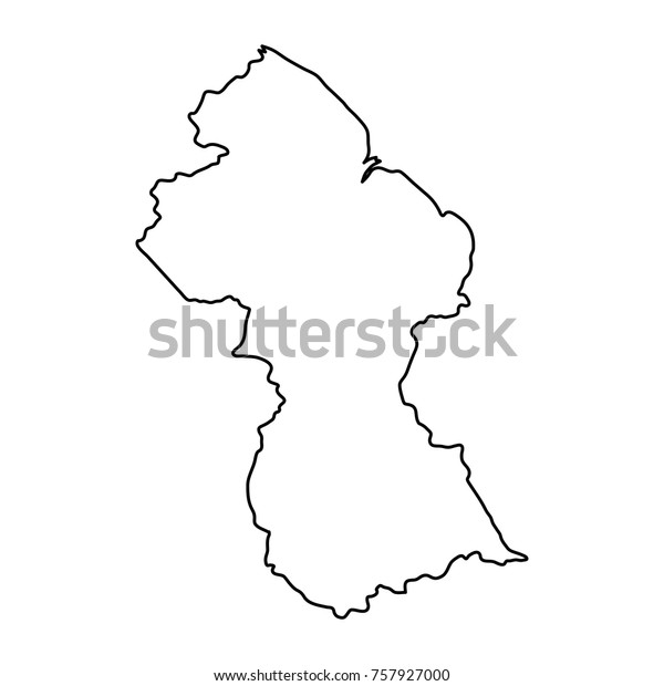Guyana Map Black Contour Curves On