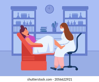 Gynecologist Doctor Examining Womans Vagina While Stock Vector Royalty