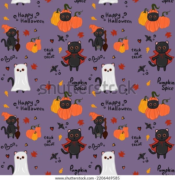 Halloween Kawaii Cat Costume Vector Seamless Stock Vector Royalty Free