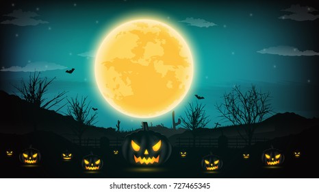 Halloween Night Background Pumpkin Naked Trees Stock Vector Royalty