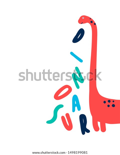 Hand Drawing Dinosaur Vector Print Design Stock Vector Royalty Free