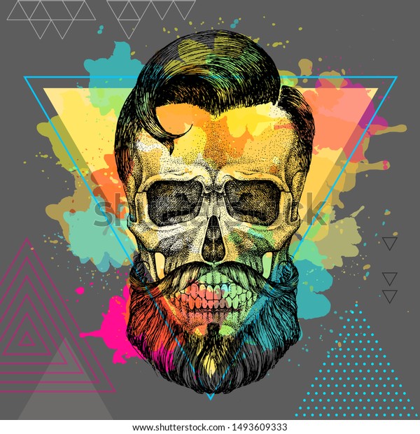 Hand Drawing Hipster Skull Illustration On Stock Vector Royalty Free