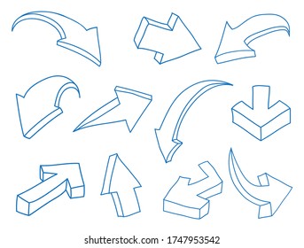 Hand Drawn Arrow Icon Setvector 3d Stock Vector Royalty Free 513821323