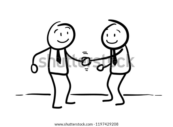 Hand Drawn Doodle Cartoon Handshaking Stick Stock Vector Royalty Free