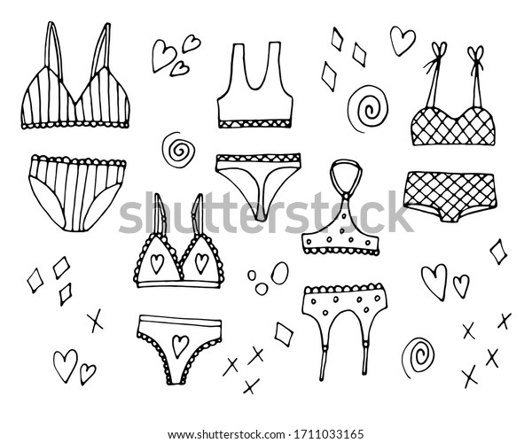 Hand Drawn Doodle Lingerie Icon Set Stock Vector Royalty Free