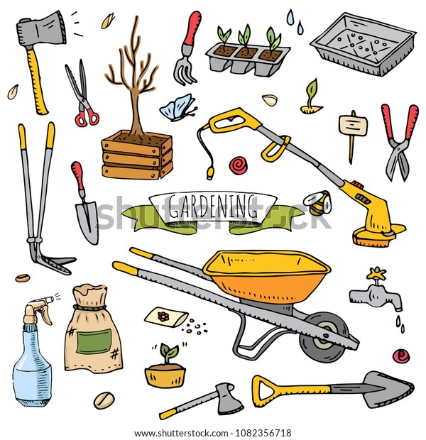 Hand Drawn Doodle Set Gardening Icons Stock Vector Royalty Free