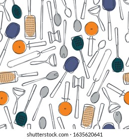 Hand Drawn Kitchen Tools Vector Seamless Stock Vector Royalty Free