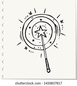 Hand Drawn Magic Wand Doodle Sketch Stock Vector Royalty Free