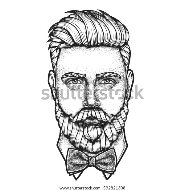 Hand Drawn Portrait Bearded Man Full Stock Vector Royalty Free 592821308