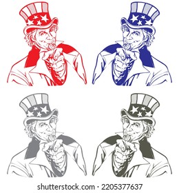 Hand Drawn Uncle Sam Vector Illustration Stock Vector Royalty Free