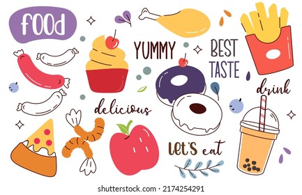 Hand Drawn Various Food Drink Doodle Stock Vector Royalty Free