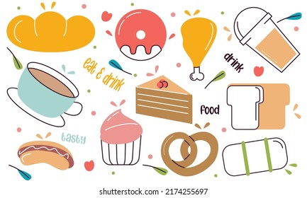 Hand Drawn Various Food Drink Doodle Stock Vector Royalty Free