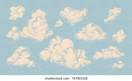 Hand Drawn Vintage Engraved Clouds Vector Stock Vector Royalty Free