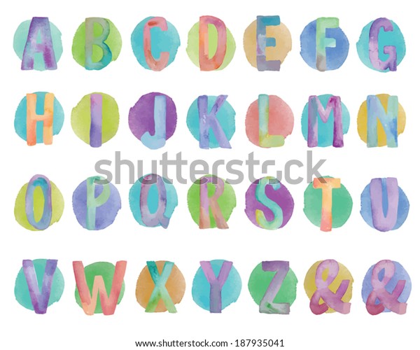 Hand Painted Vector Watercolor Alphabet Letters 库存矢量图免版税187935041