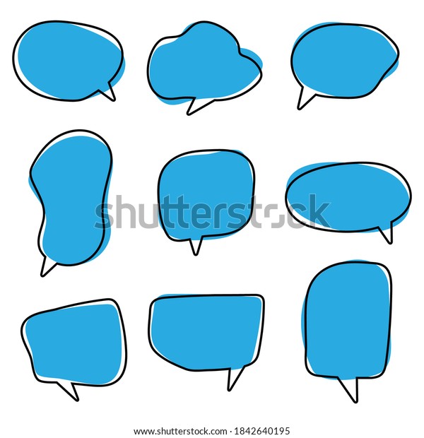 Handdrawn Blue Speech Bubble Vector Set Stock Vector Royalty Free