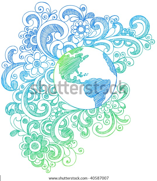 Handdrawn Sketchy Planet Earth Doodles Vector Stock Vector Royalty