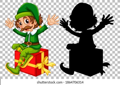 Happy Elf Sitting On Present Box Stock Vector Royalty Free 1864706314