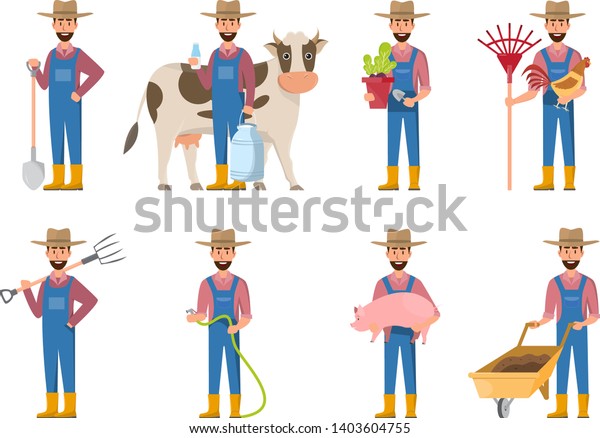 Happy Farmer Cartoon Many Characters Set Stock Vector Royalty Free