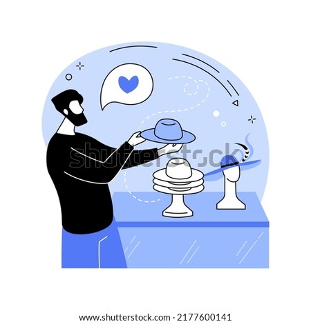Hat designer isolated cartoon vector illustrations. Stylish man thinks over a new design line of collection of hats, creating own brand, small business, fashion industry vector cartoon.